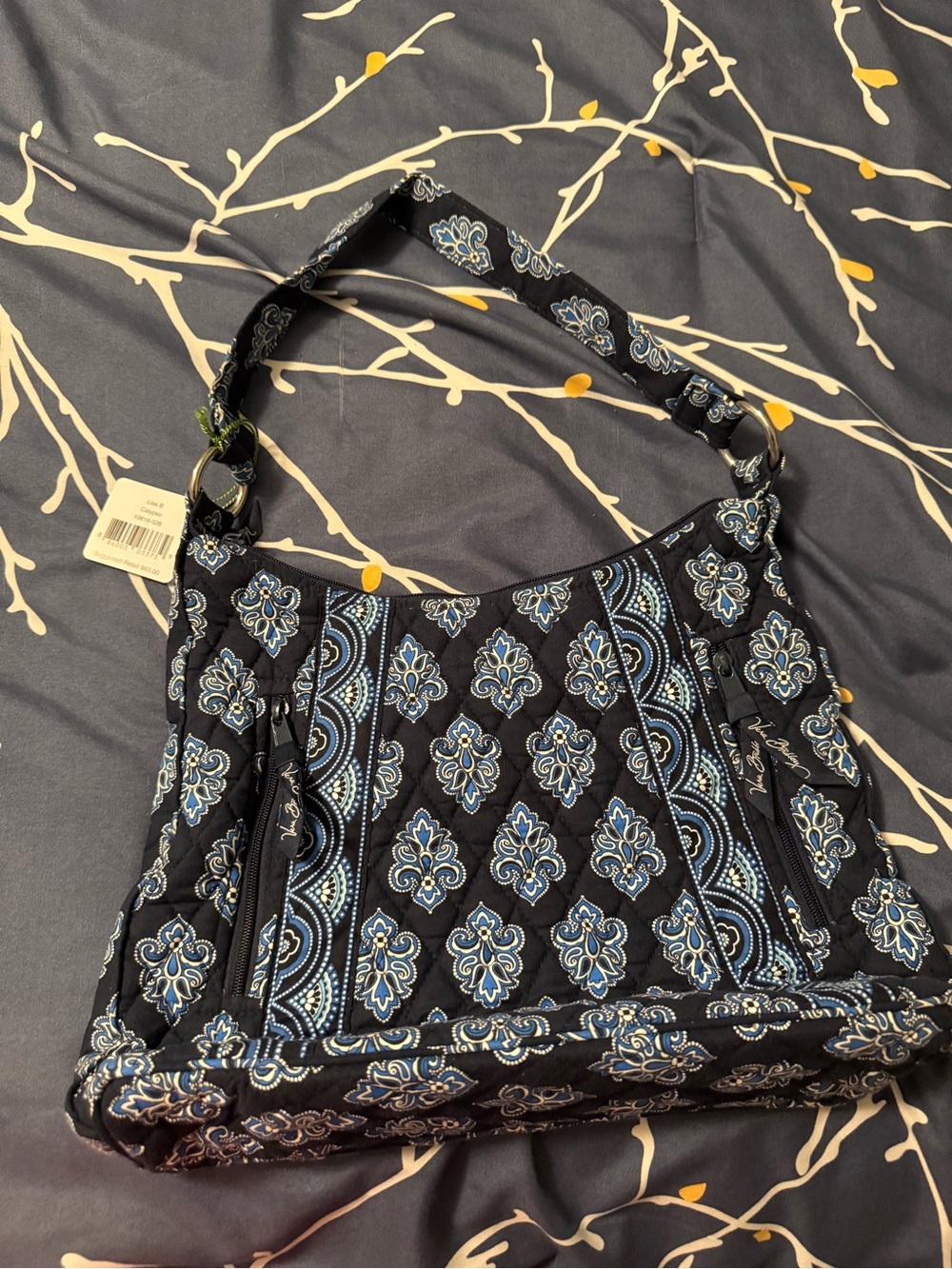 Vera Bradley Navy Quilted Shoulder Bag with Blue Paisley - Picture 2 of 4